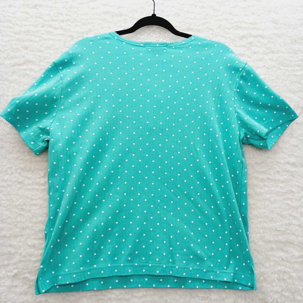 T-Shirt Women Teal Henley Polka Dot Casual Resort Vacation Cruise Everyday Sz L - Picture 2 of 5